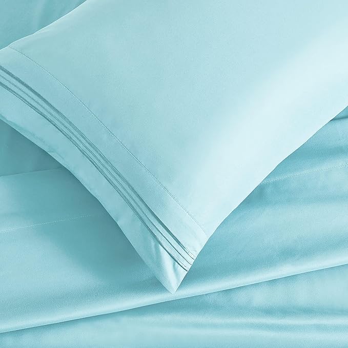Manyshofu Extra Deep Pocket King Size Sheets - Hotel Luxury 1800 Thread Count Sheets & Pillowcases - Microfiber Bedding Set up to 24" Mattress - Aqua Blue Bed Sheets 18-24 Inch Deep Pockets - 4 Piece