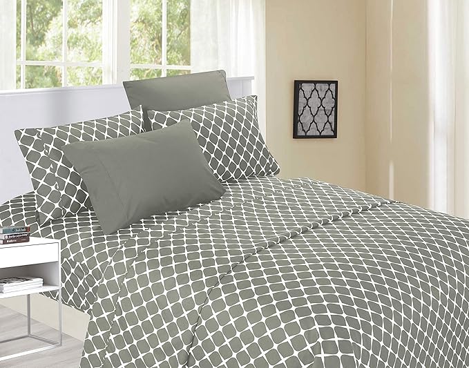 Elegant Comfort Luxury Soft Bed Sheets Bloomingdale Pattern - 1500 Premium Hotel Quality Microfiber Softness Wrinkle and Fade Resistant (6-Piece) Bedding Set, Queen, Grey