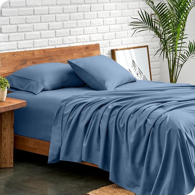 Bare Home Short Queen Sheet Set - 1800 Ultra-Soft Microfiber Bed Sheets - Double Brushed - Deep Pockets - Easy Fit - 4 Piece Set - Bedding Sheets & Pillowcases (Short Queen, Coronet Blue)