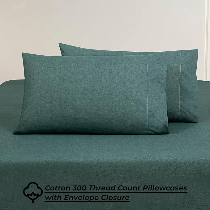 ROYALE LINENS 300 Thread Count 100% Long Staple Combed Cotton Textured Sheet Set - 3 Piece Twin Bed Sheets - 1 Fitted, 1 Flat & Pillow case -Soft Cool & Crisp Sheet Set (Twin, Textured Green)