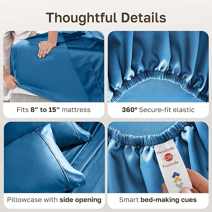 California Design Den Soft Twin XL 100% Cotton Sheet Sets, 400 Thread Count Good Housekeeping Award Winner, Silky Smooth Sateen Weave, Breathable and Durable Twin XL Bedding Set - Cobalt Blue