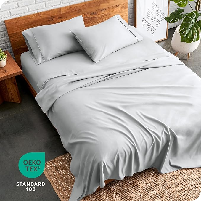 Bare Home Queen Sheet Set - 1800 Ultra-Soft Microfiber Queen Bed Sheets - Double Brushed - Deep Pockets - Easy Fit - 4 Piece Set - Bedding Sheets & Pillowcases (Queen, French Grey)