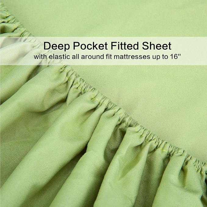 4 Piece Bed Sheet Set (Queen,Sage) 1 Flat Sheet,1 Fitted Sheet and 2 Pillow Cases,Brushed Microfiber Luxury Bedding with Deep Pockets