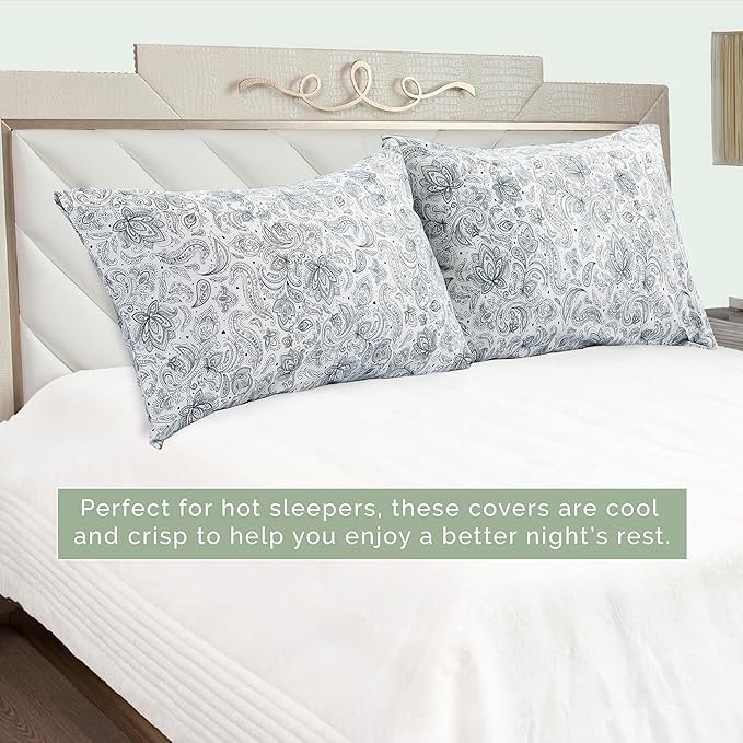 Elegant Comfort Ultra Soft Set of 2 Floral Print Pillowcases - 1500 Premium Hotel Quality Microfiber, Soft and Smooth Envelope Closure 2-Piece Pillow Covers - Standard/Queen, Paisley Navy