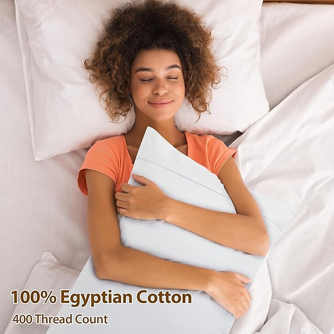 Shunjie.Home 100% Egyptian Cotton Pillow Cases Set of 2,Queen Size 400 Thread Count Cooling Pillowcases,Soft and Breathable Pillow Covers with Envelope Closure,20x30 Inches,White