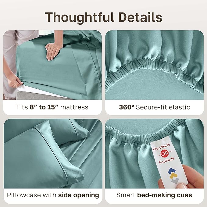California Design Den Soft 100% Cotton Sheets Twin XL Size Set, 400 Thread Count Good Housekeeping Award Winner, Silky Smooth Sateen Weave, Durable Cotton Bed Sheet Set - Teal