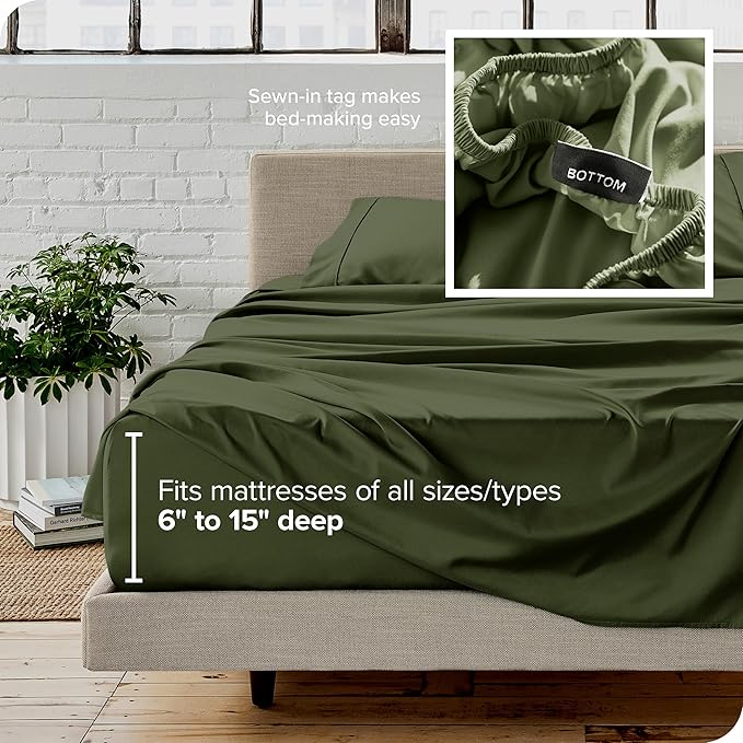 Bare Home Full XL Sheet Set - 1800 Ultra-Soft Microfiber Full Extra Long Bed Sheets - Double Brushed - Deep Pockets - Easy Fit - 4 Piece Set - Bedding Sheets & Pillowcases (Full XL, Cypress)