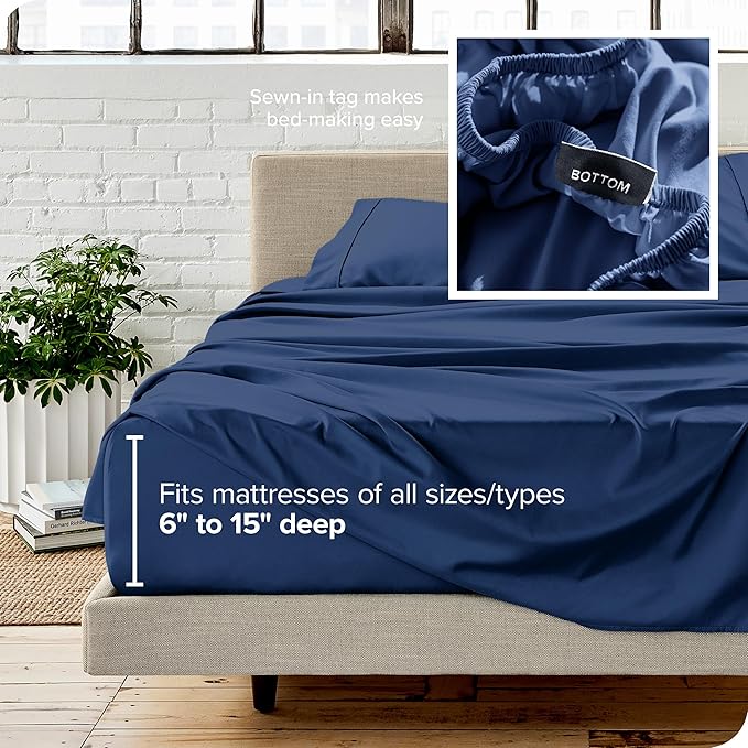 Bare Home Full XL Sheet Set - 1800 Ultra-Soft Microfiber Full Extra Long Bed Sheets - Double Brushed - Deep Pockets - Easy Fit - 4 Piece Set - Bedding Sheets & Pillowcases (Full XL, Dark Blue)