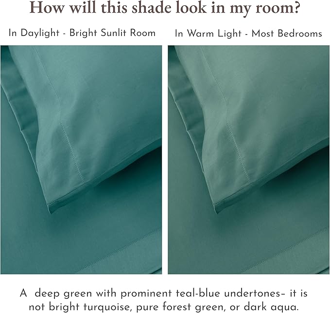 California Design Den Natural 100% Cotton Bed Sheets Twin Size Set - Soft Sateen Twin Sheets with 12" Pockets, Breathable and Durable Bedding Set for Dorm Rooms, College Teal (Deep Tone)
