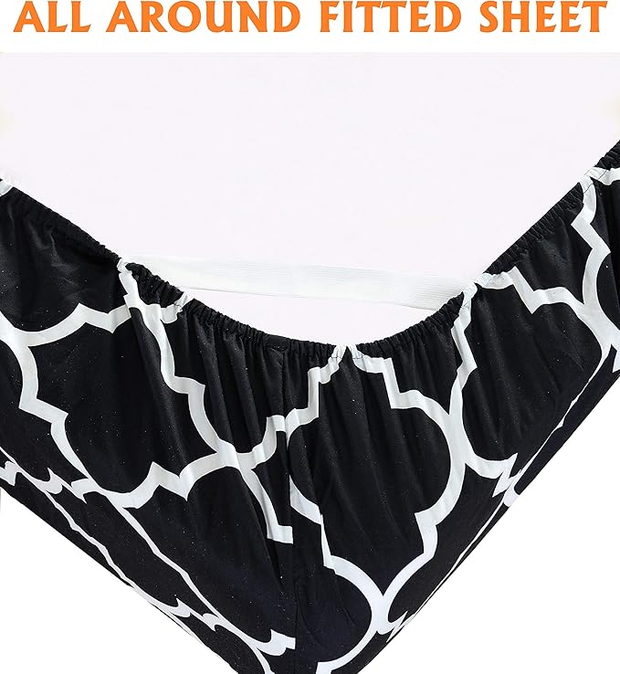 Elegant Comfort Luxury Soft Bed Sheets Quatrefoil Pattern - 1500 Premium Hotel Quality Microfiber Softness Wrinkle and Fade Resistant (6-Piece) Bedding Set, Full, Black
