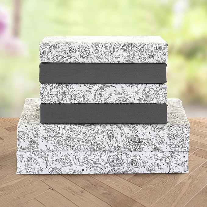 Elegant Comfort Luxury Soft Bed Sheets Paisley Pattern - 1500 Premium Hotel Quality Microfiber Softness Wrinkle and Fade Resistant (6-Piece) Bedding Set, California King, Paisley Grey