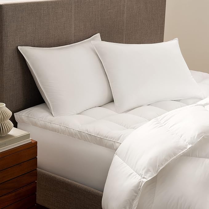 Serta Down Illusion Soft Hypoallergenic Medium/Firm Bed Pillows for Side, Stomach or Back Sleepers (2 Pack), Queen, White