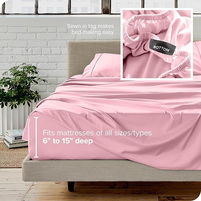 Bare Home Queen Sheet Set - 1800 Ultra-Soft Microfiber Queen Bed Sheets - Double Brushed - Deep Pockets - Easy Fit - 4 Piece Set - Bedding Sheets & Pillowcases (Queen, Light Pink)