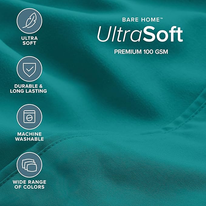 Bare Home Hotel Luxury Queen Sheet Set, Extra Soft - 6 Piece Set - Deep Pockets - Easy Fit - Cooling & Breathable - Wrinkle, Fade, Stain Resistant - Includes 4 Pillowcases (Queen, Emerald)