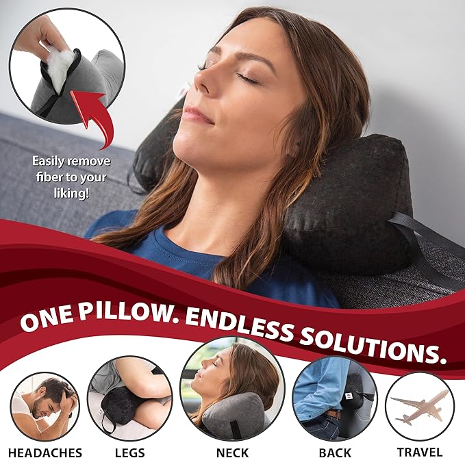 Core Products Sleep Log Bone Shaped Chiropractic Neck and Back Pillow for Cervical Support, Adjustable Firmness - Travel or Use at Home, 15" x 7" x 7", 60" Strap