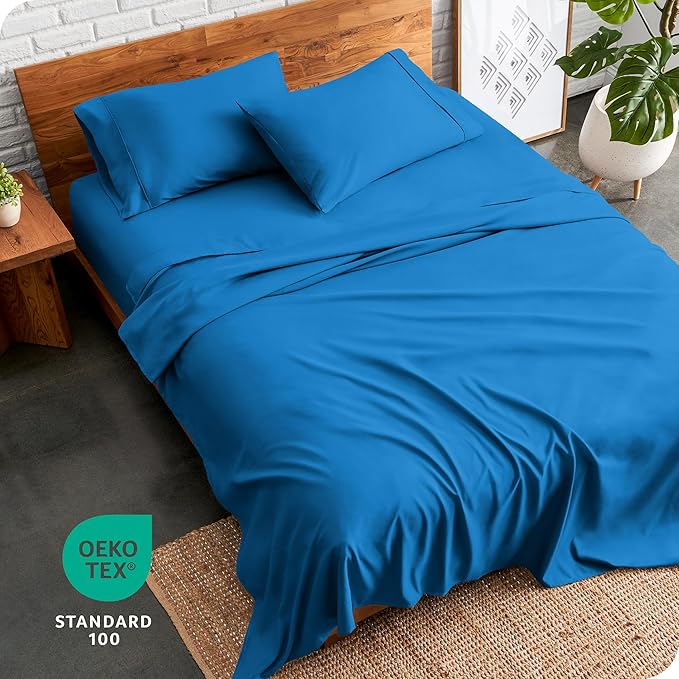 Bare Home Queen Sheet Set - 1800 Ultra-Soft Microfiber Queen Bed Sheets - Double Brushed - Deep Pockets - Easy Fit - 4 Piece Set - Bedding Sheets & Pillowcases (Queen, Medium Blue)