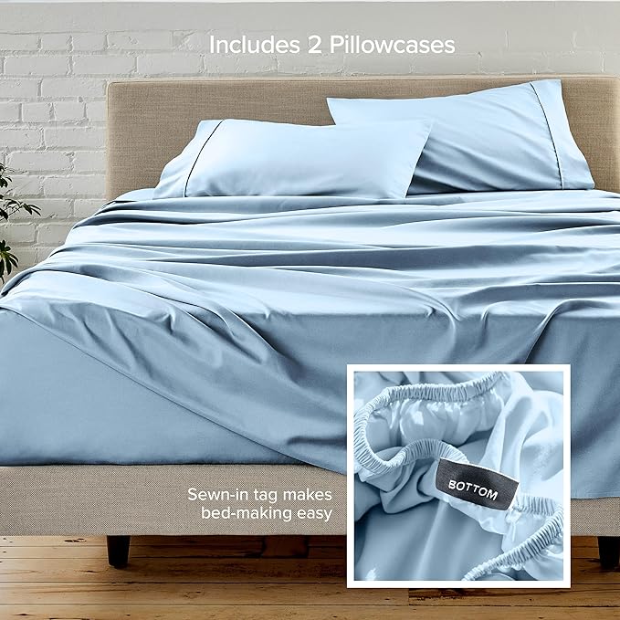 Bare Home Hotel Luxury Twin Sheet Set, Extra Soft - 4 Piece Set - Deep Pockets - Easy Fit - Cooling & Breathable - Wrinkle, Fade, Stain Resistant - Includes 2 Pillowcases (Twin, Light Blue)
