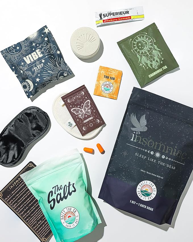 Insomniac Sleep Bath Kit – Nighttime Detox Soak with Magnesium Salts, Essential Oils, Bath Bomb and More, Luxury Bath Experience, Single Use – Sleep Support & Relaxation Ritual by Salty Tub