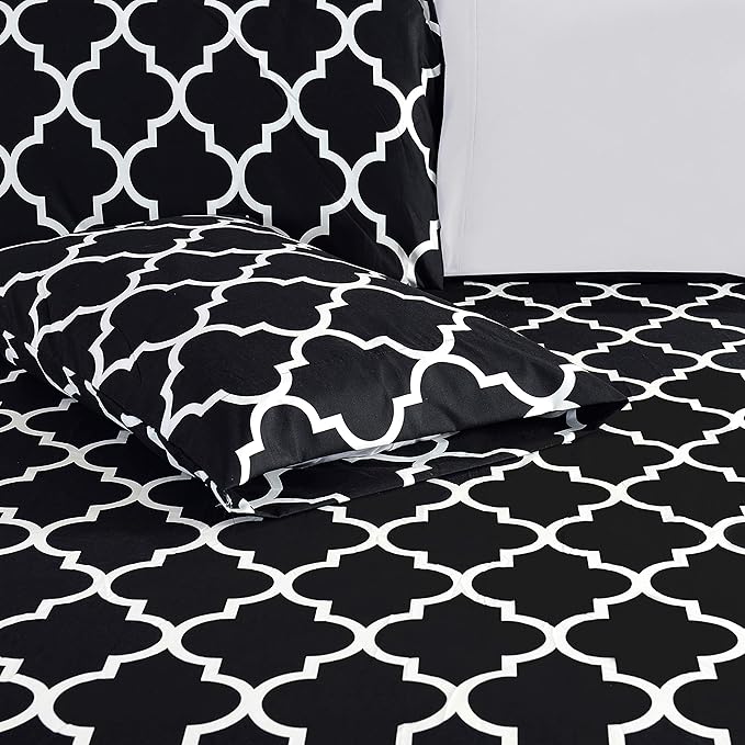 Elegant Comfort Luxury Soft Bed Sheets Quatrefoil Pattern - 1500 Premium Hotel Quality Microfiber Softness Wrinkle and Fade Resistant (6-Piece) Bedding Set, Queen, Black