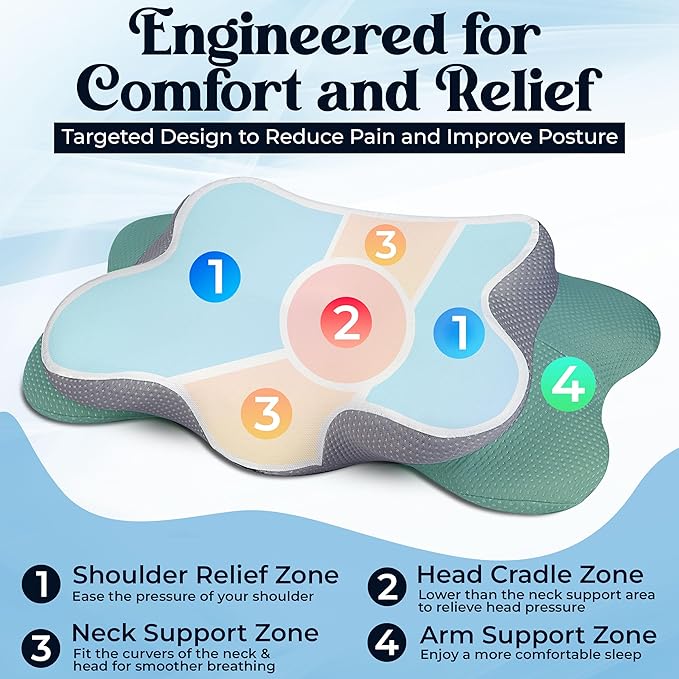 VALTER Cervical Neck Pillow for Pain Relief, Ergonomic Side Sleeper Pillow for Neck Support, Cooling Memory Foam Pillow for Sleeping, Contour Orthopedic Bed Pillow for Back and Stomach Sleepers