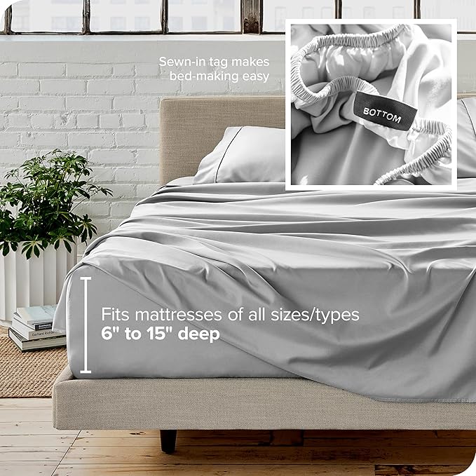 Bare Home Twin XL Sheet Set - 1800 Ultra-Soft Microfiber Twin Extra Long Bed Sheets - Double Brushed - Deep Pockets - Easy Fit - 3 Piece Set - Bedding Sheets & Pillowcases (Twin XL, Cloud Grey)