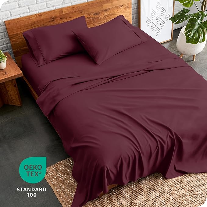 Bare Home King Sheet Set - 1800 Ultra-Soft Microfiber King Bed Sheets - Double Brushed - Deep Pockets - Easy Fit - 4 Piece Set - Bedding Sheets & Pillowcases (King, Burgundy)