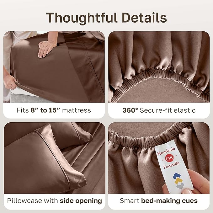 California Design Den Soft 100% Cotton Bed Sheets Twin XL Size Set, 400 Thread Count Good Housekeeping Award Winner, Silky Smooth Sateen, Durable Twin XL Bed Sheet Set - Espresso Chocolate Brown