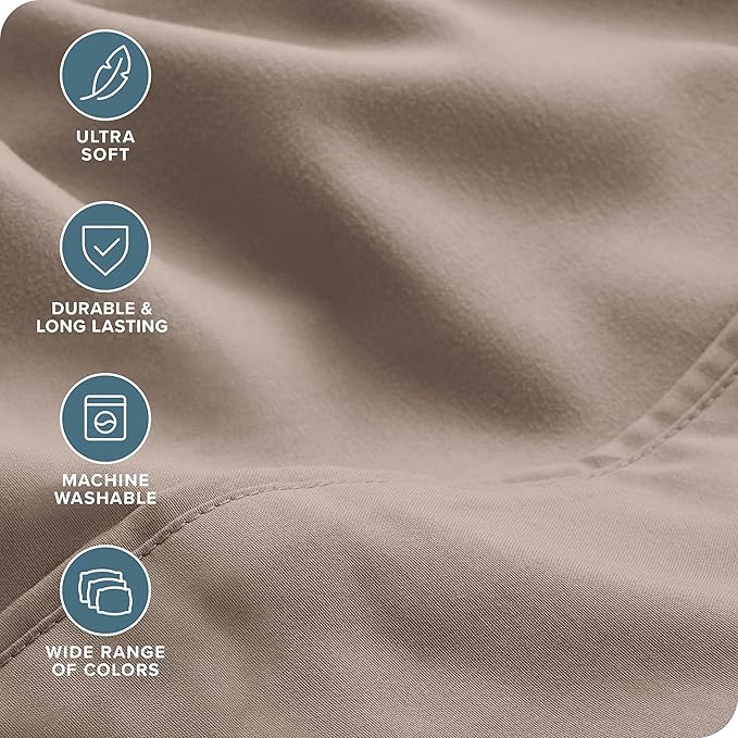 Bare Home Hotel Luxury Short Queen Sheet Set, Extra Soft - 6 Piece Set - Deep Pockets - Easy Fit - Cooling & Breathable - Wrinkle, Fade, Stain Resistant - Includes 4 Pillowcases (Short Queen, Taupe)