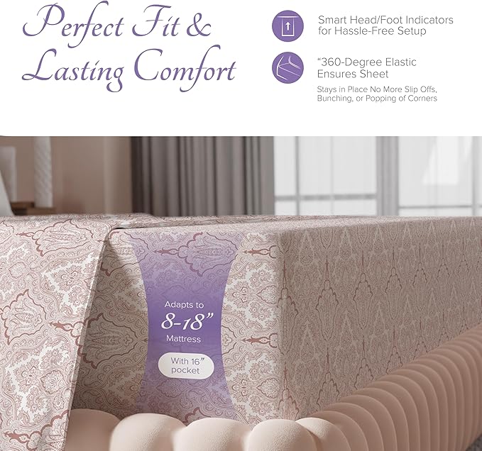 Carressa Linen California King Egyptian Cotton Sheet Sets - 600 Series Hydrangeas Printed Cal King Cotton Sheet Set (4 PC, Paisley),16" Deep Pocket Sateen Weave Luxury Hotel Bed Sheets