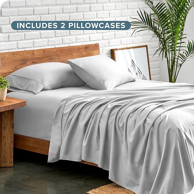 Bare Home Hotel Luxury Sheet Set, Extra Soft - 6 Piece Set - Deep Pockets - Easy Fit - Cooling & Breathable - Wrinkle, Fade, Stain Resistant - Includes 4 Pillowcases (Short Queen, Cloud Grey)