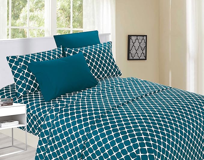 Elegant Comfort Luxury Soft Bed Sheets Bloomingdale Pattern - 1500 Premium Hotel Quality Microfiber Softness Wrinkle and Fade Resistant (6-Piece) Bedding Set, California King, Teal