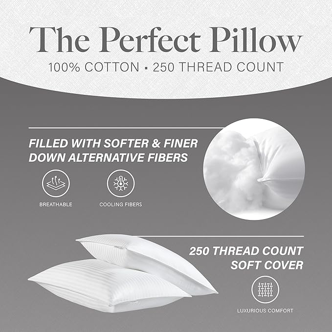Modern Threads Hotel Collection Cooling Pillows - 2-Pack Standard/Queen Size Down Alternative Gel-Infused Pillows for Ultimate Comfort in Back, Stomach, or Side Sleepers