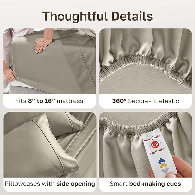 California Design Den Soft 100% Cotton Bed Sheets Cal King Size Set, 400 TC Good Housekeeping Award Winner, Silky Smooth Sateen with Deep Pockets, Breathable & Durable Cal King Bedding Set - Taupe