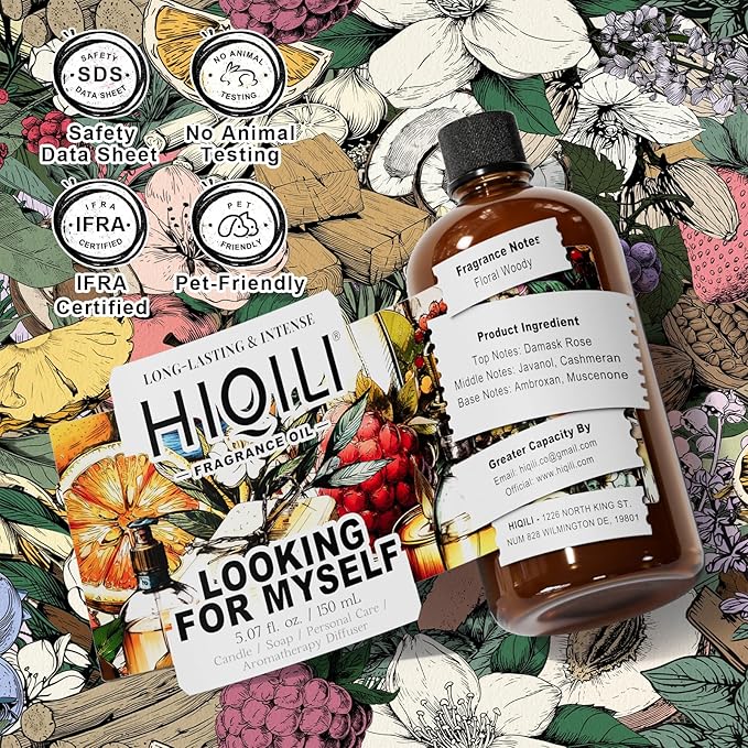 HIQILI Looking for Myself Fragrance Oil for Diffuser, DIY Candle, Soap, Perfume Making, Long Lasting Warm & Sweet Scents - 5.07 Fl Oz