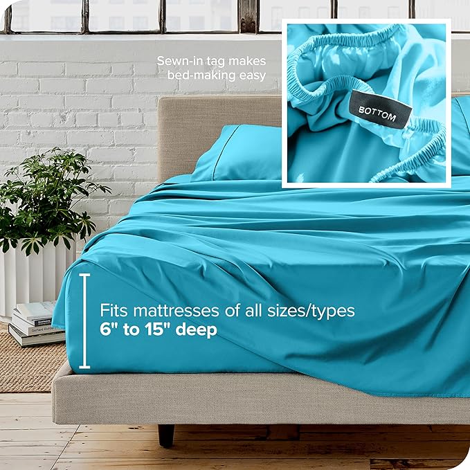Bare Home Full Sheet Set - 1800 Ultra-Soft Microfiber Full Bed Sheets - Double Brushed - Deep Pockets - Easy Fit - 4 Piece Set - Bedding Sheets & Pillowcases (Full, Aqua)