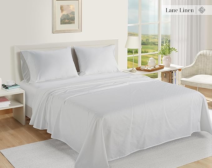 LANE LINEN Pillows Queen Size Set of 2, Soft 100% Egyptian Cotton, Cool & Smooth Pillow Cases - Swiss Dot - White
