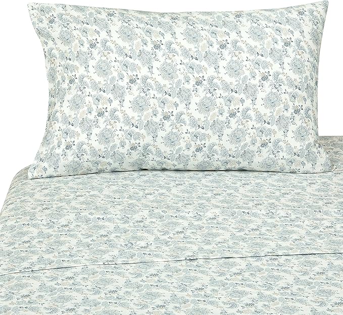 ROYALE LINENS 300 Thread Count 100% Long Staple Combed Cotton Sheet Set - 4 Piece King Bed Sheets - 1 Fitted, 1 Flat & 2 Pillow Cases - Soft Cool & Crisp Sheet Set (King, Tossed Floral,Dusty Blue)