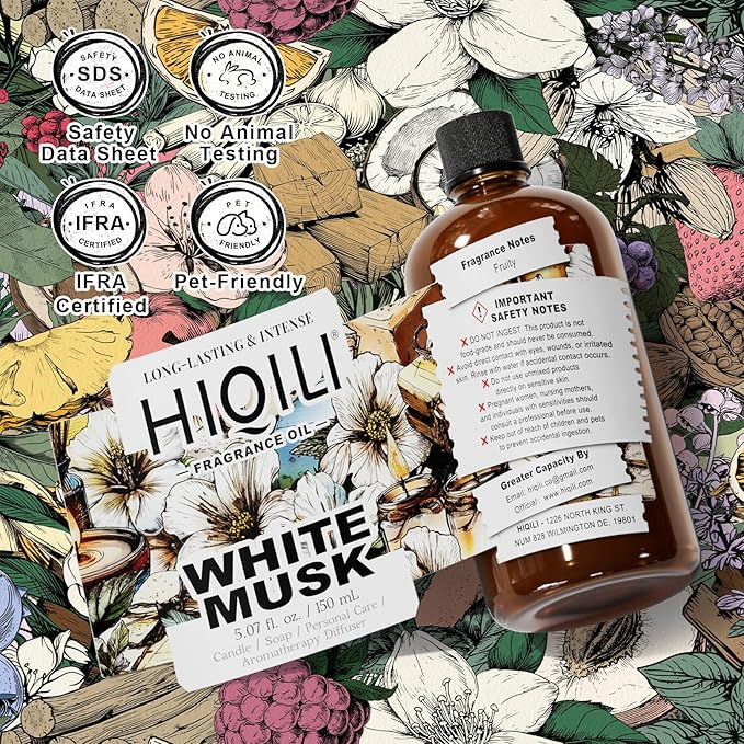 HIQILI White Musk Fragrance Oil, Candle Scents for Candle Making, Soap Making Supplies, Musk Perfume for Women, for Diffuser Use - 5.07 Fl Oz
