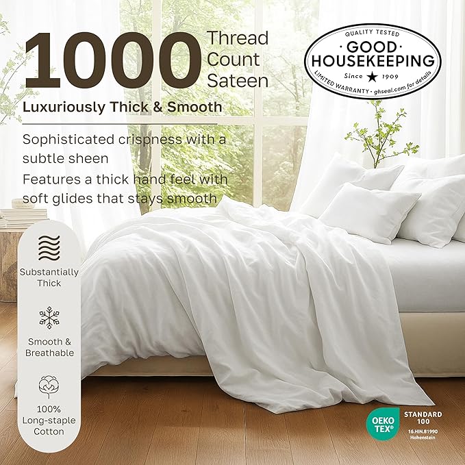 California Design Den Pillow Covers Queen Size Set of 2-1000 Thread Count Sateen, Soft & Thick 100% Cotton Pillowcases Standard/Queen - Ivory (Creamy Beige Tone)