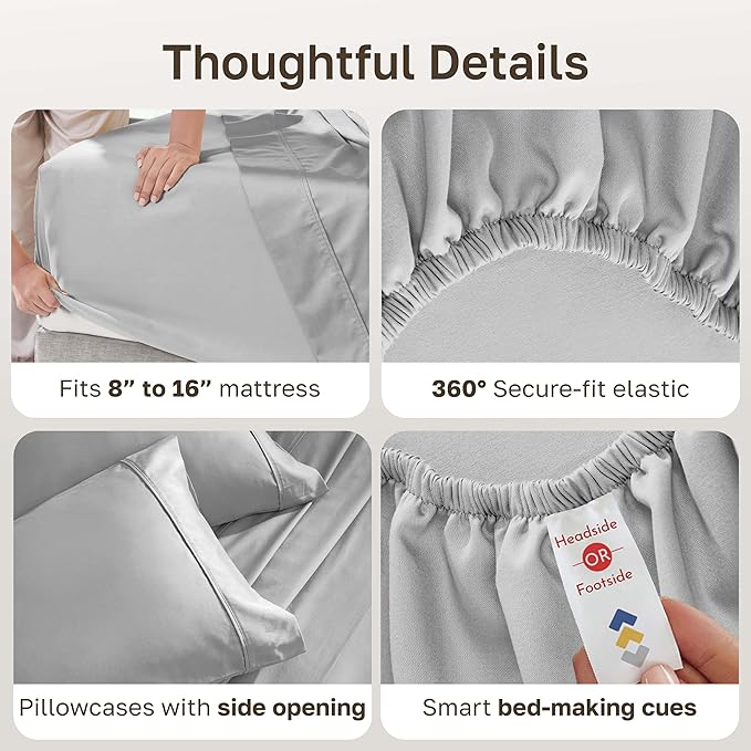 California Design Den Soft 100% Cotton Sheets Queen Size Set, 400 TC Good Housekeeping Award Winner, Silky Smooth Sateen with Deep Pockets, Breathable and Durable Cotton Bedding Set - Light Grey