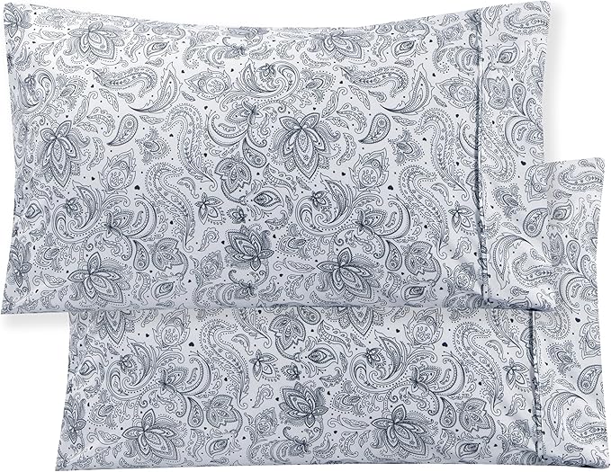 Elegant Comfort Luxury Soft Bed Sheets Paisley Pattern - 1500 Premium Hotel Quality Microfiber Softness Wrinkle and Fade Resistant (6-Piece) Bedding Set, California King, Paisley Navy Blue