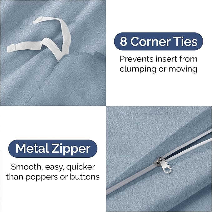 Duvet Cover Cal King Size Set - Extra Soft Cal King Duvet Cover 104" x 98" with 2 Pillow Shams - Hotel Luxury, Easy Care & Fade Free w/ Zipper Closures & Ties - Comfy and Breathable (Heathered Blue)