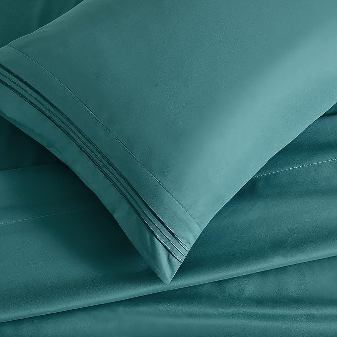 Manyshofu Extra Deep Pocket King Size Sheets - Hotel Luxury 1800 Thread Count Sheets & Pillowcases - Microfiber Bed Set up to 24" Mattress - Teal Bed Sheets 18-24 Inch Deep Pockets - 4 Piece