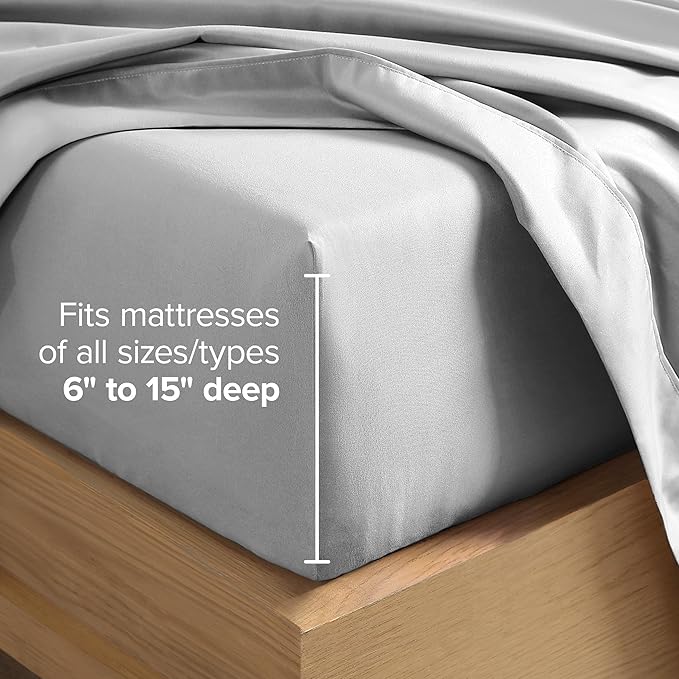 Bare Home Hotel Luxury Twin XL Sheet Set, Extra Soft - 4 Piece Set - Deep Pockets - Easy Fit - Cooling & Breathable - Wrinkle, Fade, Stain Resistant - Includes 2 Pillowcases (Twin XL, Cloud Grey)