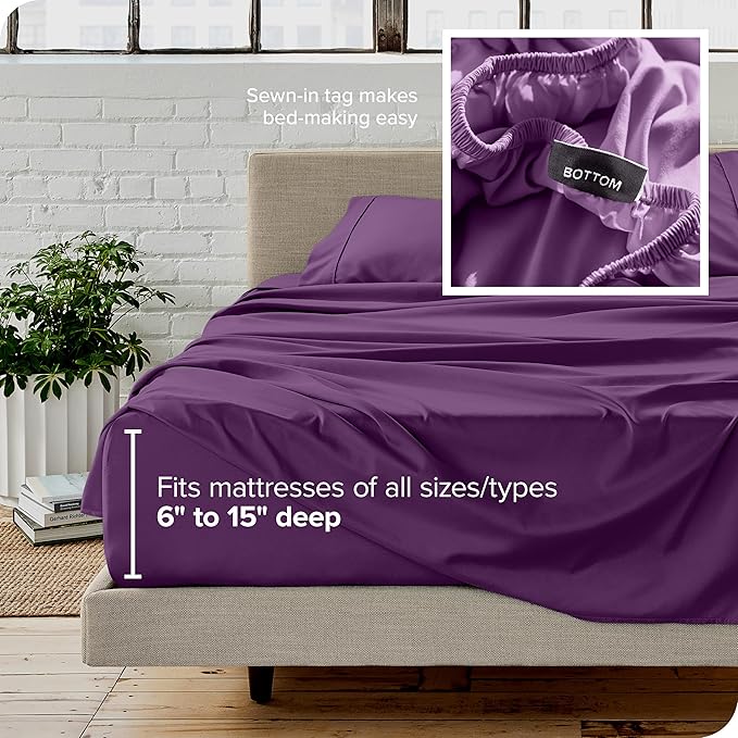 Bare Home Twin XL Sheet Set - 1800 Ultra-Soft Microfiber Twin Extra Long Bed Sheets - Double Brushed - Deep Pockets - Easy Fit - 3 Piece Set - Bedding Sheets & Pillowcases (Twin XL, Plum)