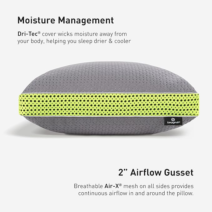 Bedgear Multi-Position Performance Pillow – Medium Hypoallergenic Pillow with React Blend Fill for Back, Stomach, and Side Sleepers – Temperature-Regulating with Airflow Technology