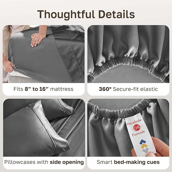 California Design Den Soft 100% Cotton Cal King Sheet Set, 400 Thread Count Good Housekeeping Award Winner, Silky Smooth Sateen Weave with Deep Pockets, Refined Cotton Bed Sheet Set - Grey