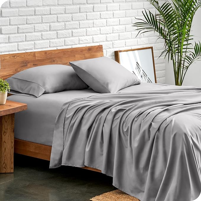 Bare Home Full XL Sheet Set - 1800 Ultra-Soft Microfiber Full Extra Long Bed Sheets - Double Brushed - Deep Pockets - Easy Fit - 4 Piece Set - Bedding Sheets & Pillowcases (Full XL, Light Grey)