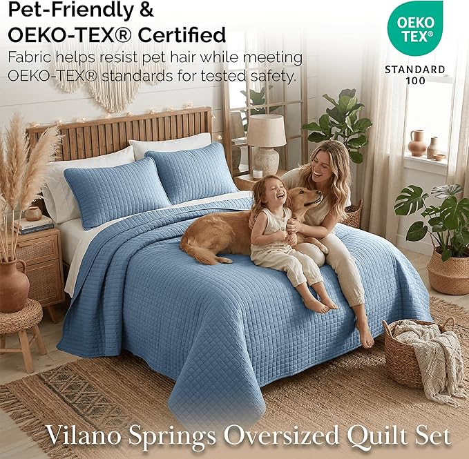 Southshore Fine Living, Inc. Twin Size Quilts, Microfiber Quilt, Lightweight Bedspread & Coverlet Sets, Pet Hair Resistant Bedding, XLTwin Quilt Coverlet with Pillow Sham, Coronet Blue Bedding