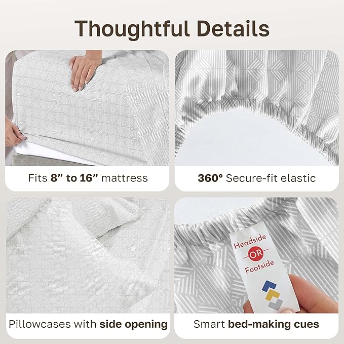 California Design Den Soft King Size 100% Cotton Sheet Sets, 400 TC Good Housekeeping Award Winner, Smooth Sateen Finish with Deep Pockets, Cozy & Durable King Bedding Set (Crosshatch Taupish - Sage)